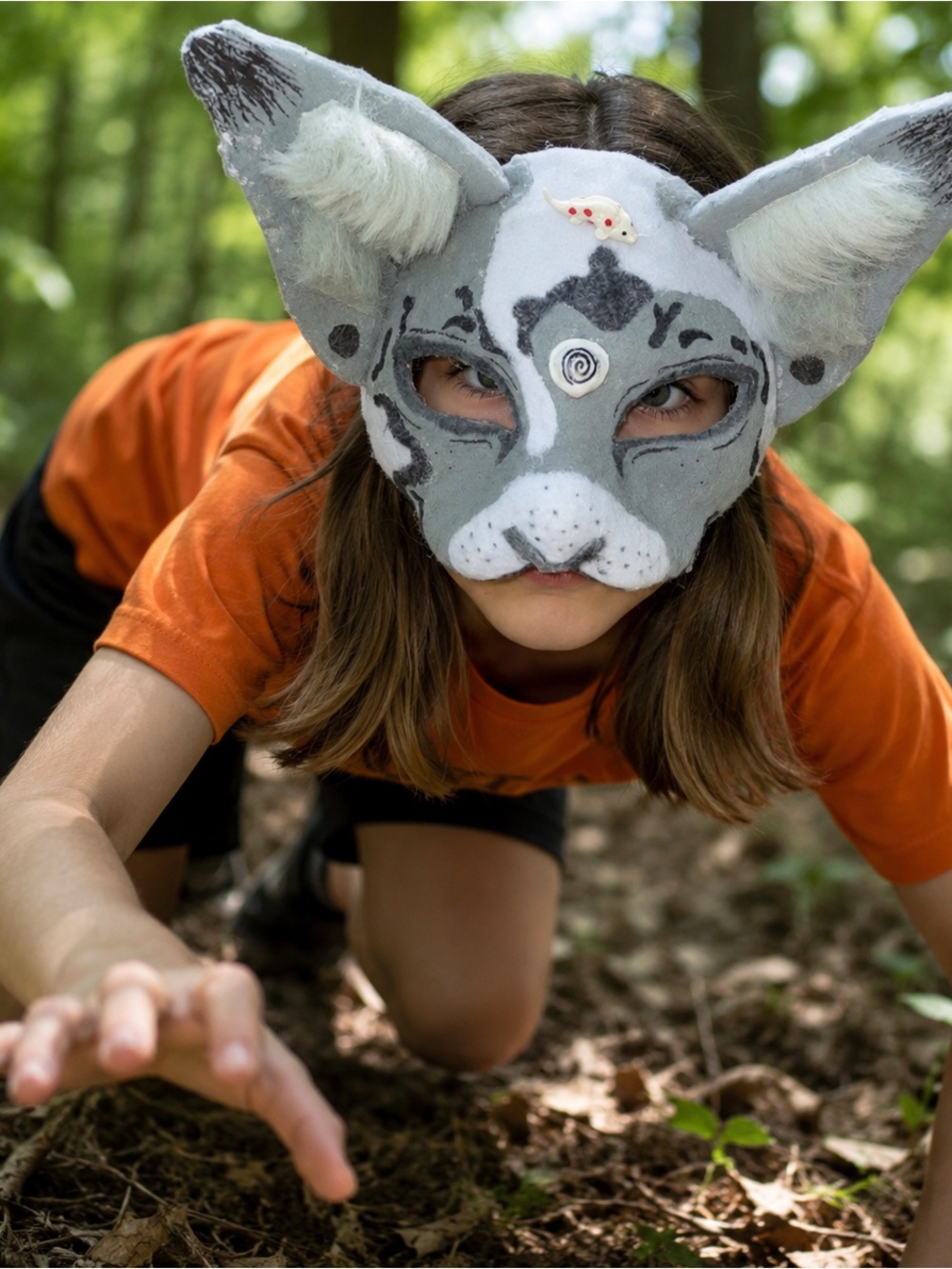 Handmade Therian / Halloween Cat Mask - Grey & White Faux Fur